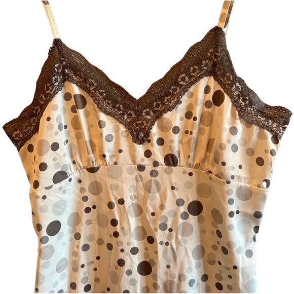 🌟HP Vintage Polka Dot Lace Trim Strech Satin Slip Dress Ivory Grey White Size S - Picture 5 of 11